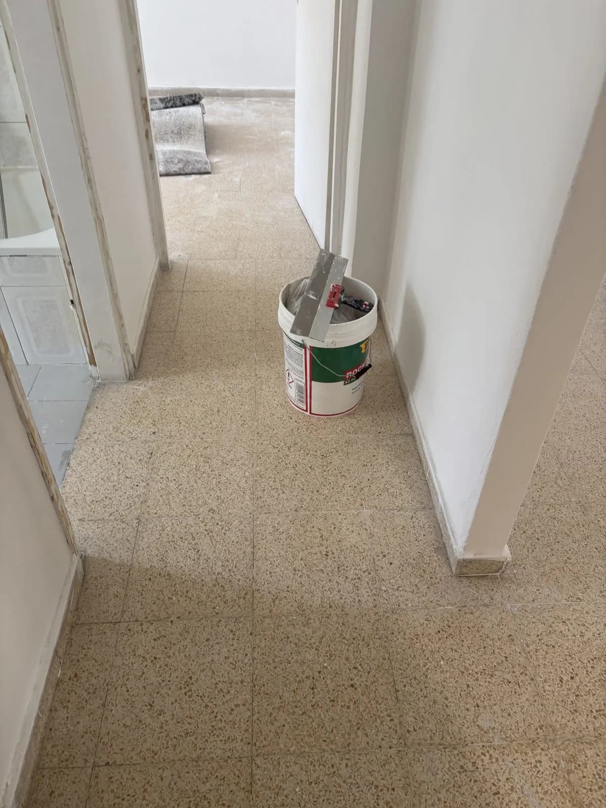 מסדרון עם ריצוף טרצו ישן ודלי שפכטל